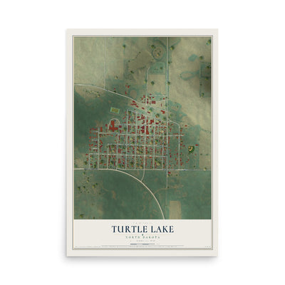 Map of Turtle Lake, North Dakota, 12 x 18 inch unframed archival matte print