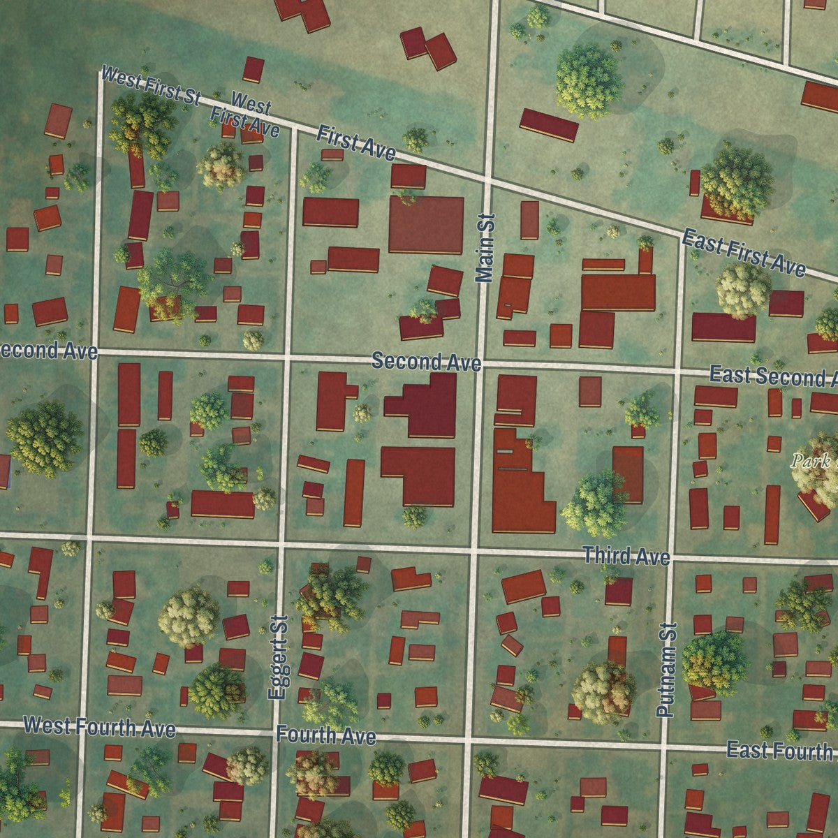 Close-up of the map of Turtle Lake, North Dakota print showing street and building detail