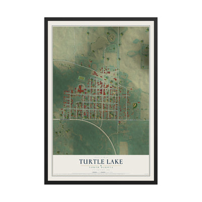 Map of Turtle Lake, North Dakota, 12 x 18 inch print in a black wood frame