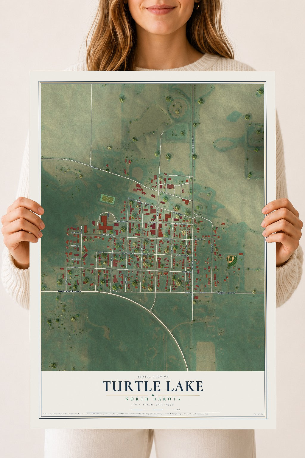 Map of Turtle Lake, North Dakota, 18 x 24 inch unframed archival matte print