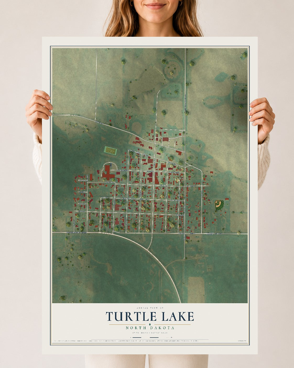 Map of Turtle Lake, North Dakota, 24 x 36 inch unframed archival matte print