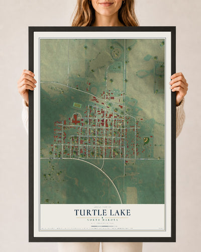 Map of Turtle Lake, North Dakota, 24 x 36 inch print in a black wood frame