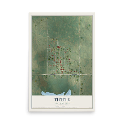 Map of Tuttle, North Dakota, 12 x 18 inch unframed archival matte print