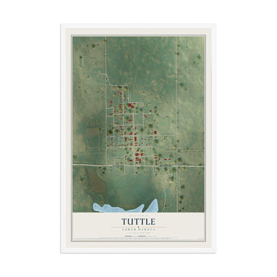 Map of Tuttle, North Dakota, 12 x 18 inch print in a white wood frame