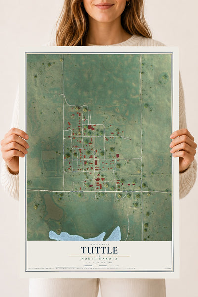 Map of Tuttle, North Dakota, 18 x 24 inch unframed archival matte print