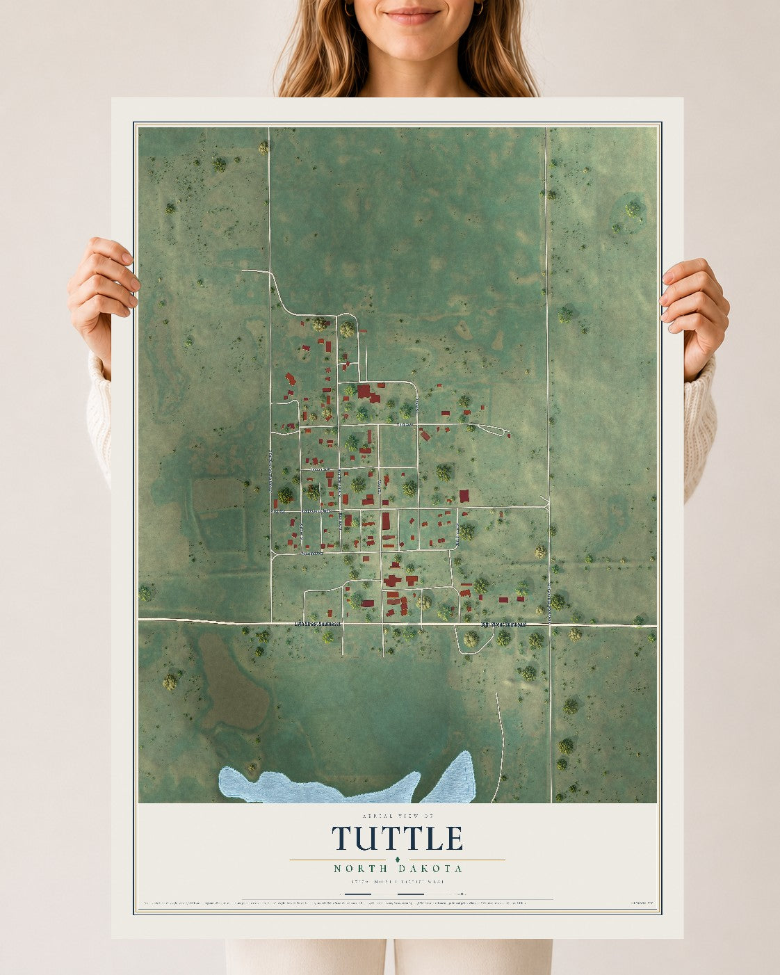 Map of Tuttle, North Dakota, 24 x 36 inch unframed archival matte print