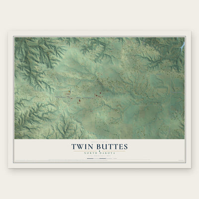 Twin Buttes, North Dakota map print, the full design