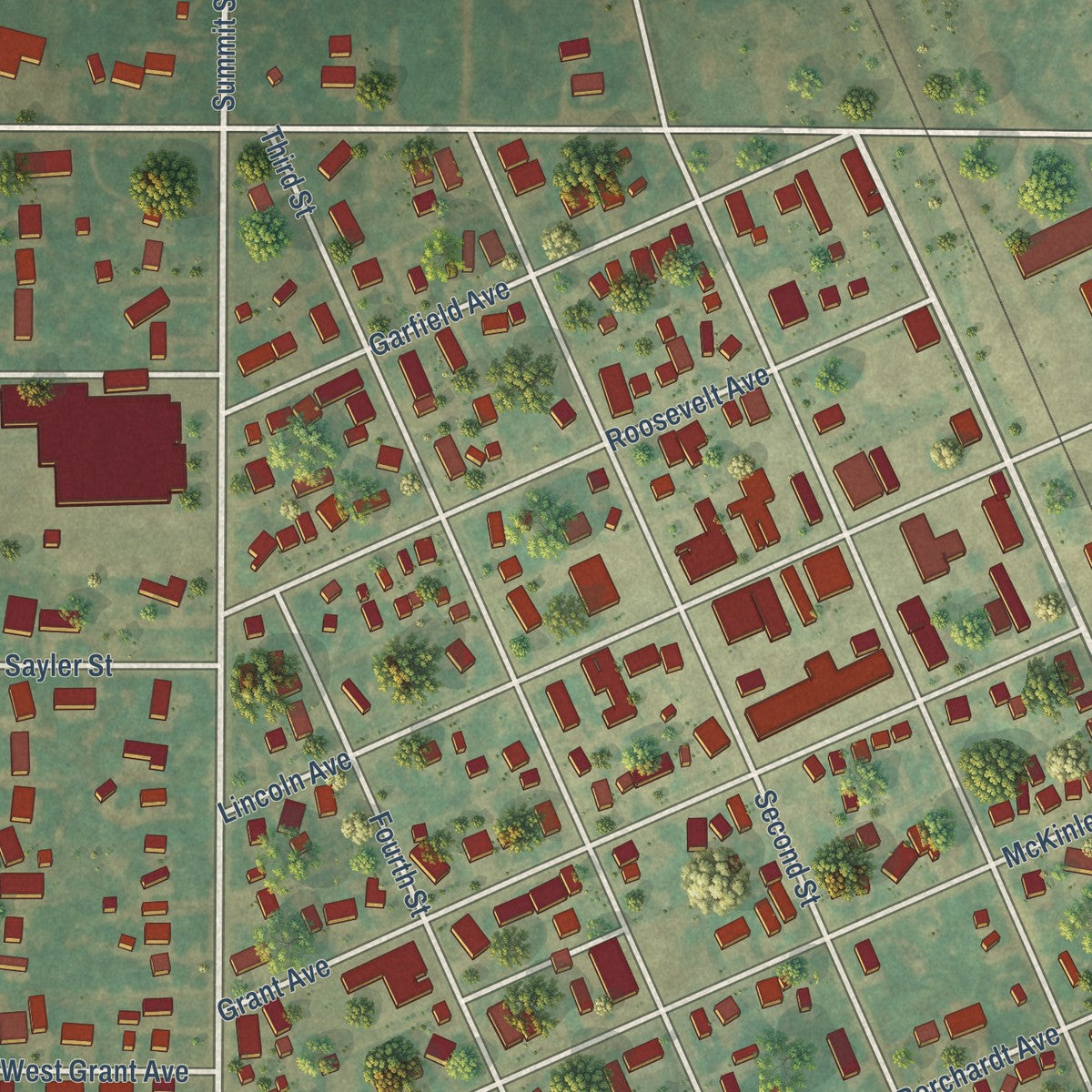Close-up of the map of Underwood, North Dakota print showing street and building detail