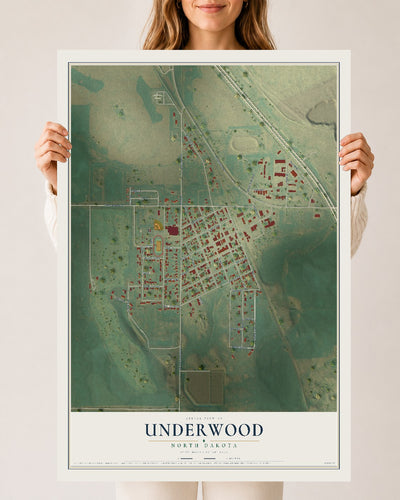 Map of Underwood, North Dakota, 24 x 36 inch unframed archival matte print