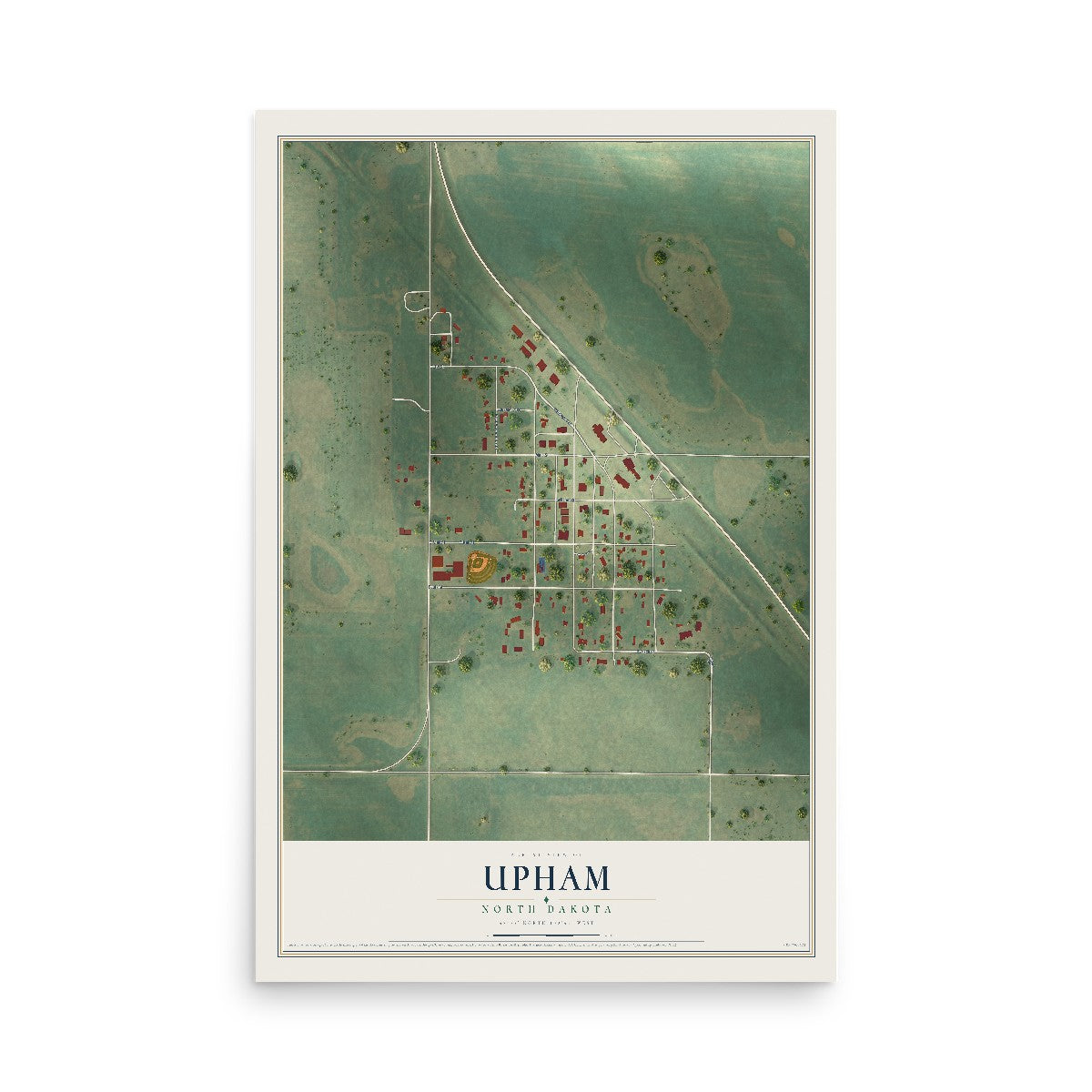 Map of Upham, North Dakota, 12 x 18 inch unframed archival matte print