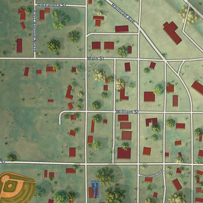 Close-up of the map of Upham, North Dakota print showing street and building detail
