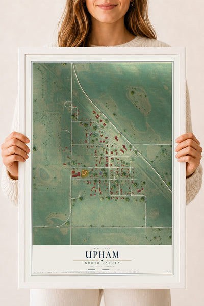Map of Upham, North Dakota, 18 x 24 inch print in a white wood frame