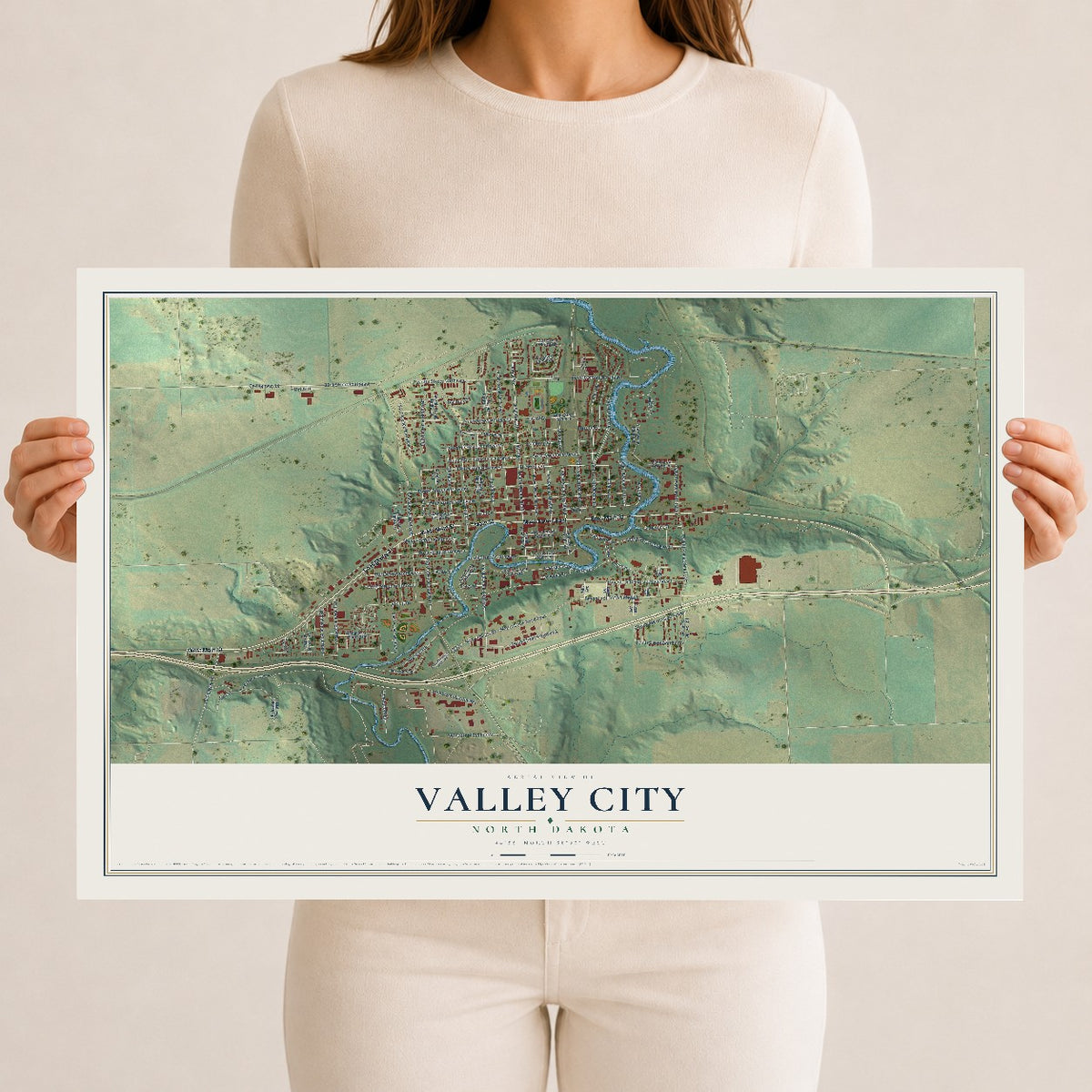 Map of Valley City, North Dakota, 12 x 18 inch unframed archival matte print