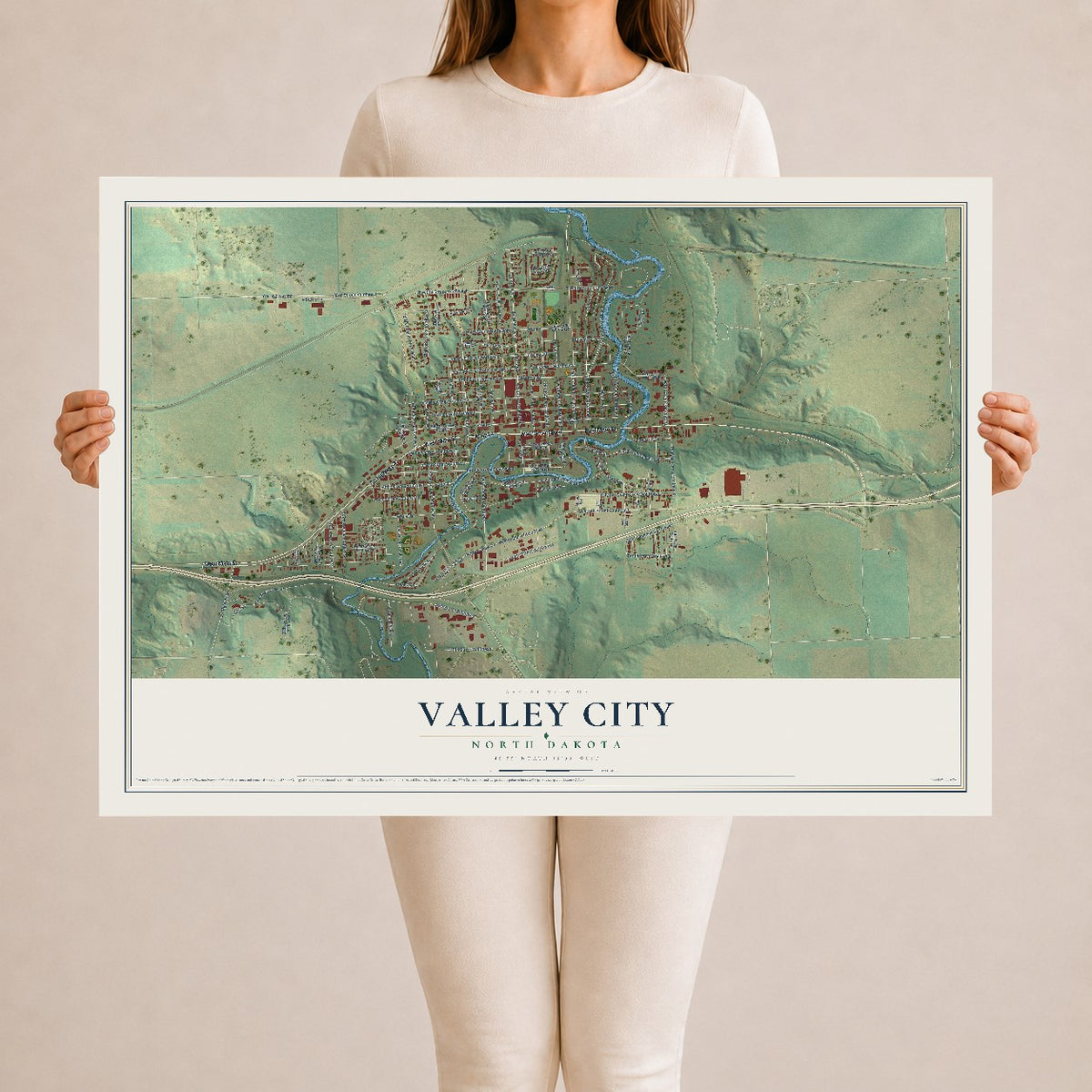 Map of Valley City, North Dakota, 24 x 36 inch unframed archival matte print