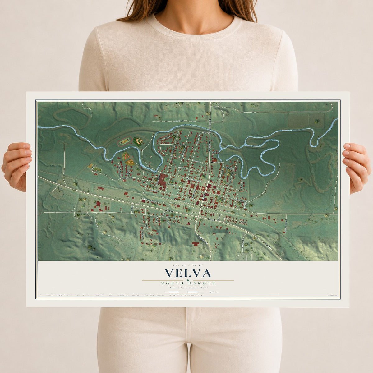 Map of Velva, North Dakota, 12 x 18 inch unframed archival matte print