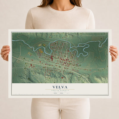 Map of Velva, North Dakota, 12 x 18 inch unframed archival matte print