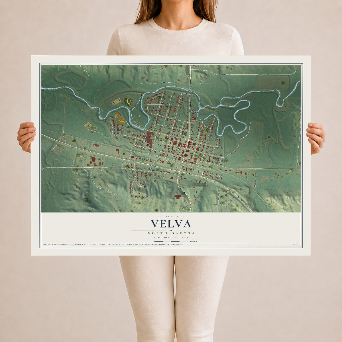 Map of Velva, North Dakota, 24 x 36 inch unframed archival matte print