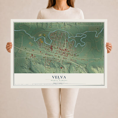 Map of Velva, North Dakota, 24 x 36 inch unframed archival matte print