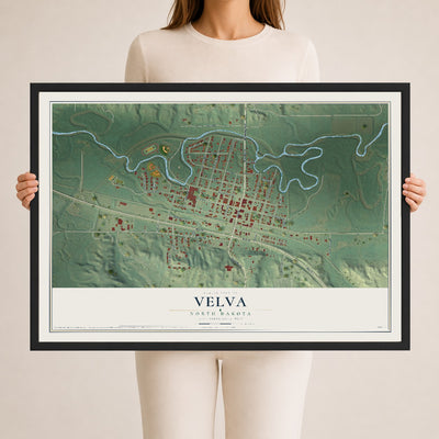 Map of Velva, North Dakota, 24 x 36 inch print in a black wood frame