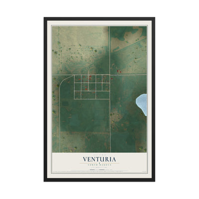 Map of Venturia, North Dakota, 12 x 18 inch print in a black wood frame