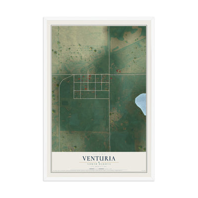 Map of Venturia, North Dakota, 12 x 18 inch print in a white wood frame