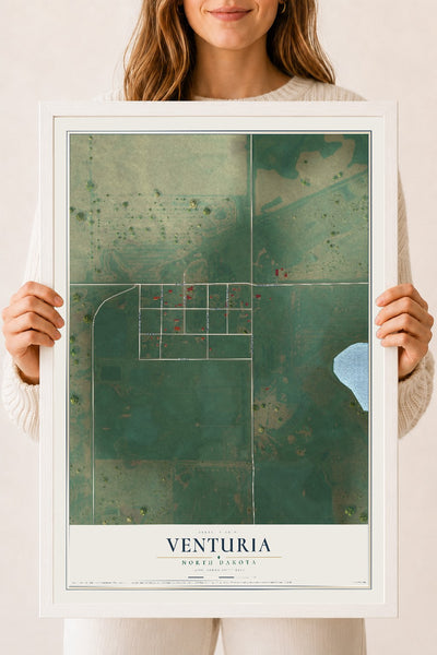 Map of Venturia, North Dakota, 18 x 24 inch print in a white wood frame