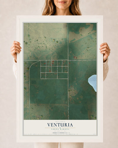 Map of Venturia, North Dakota, 24 x 36 inch print in a white wood frame