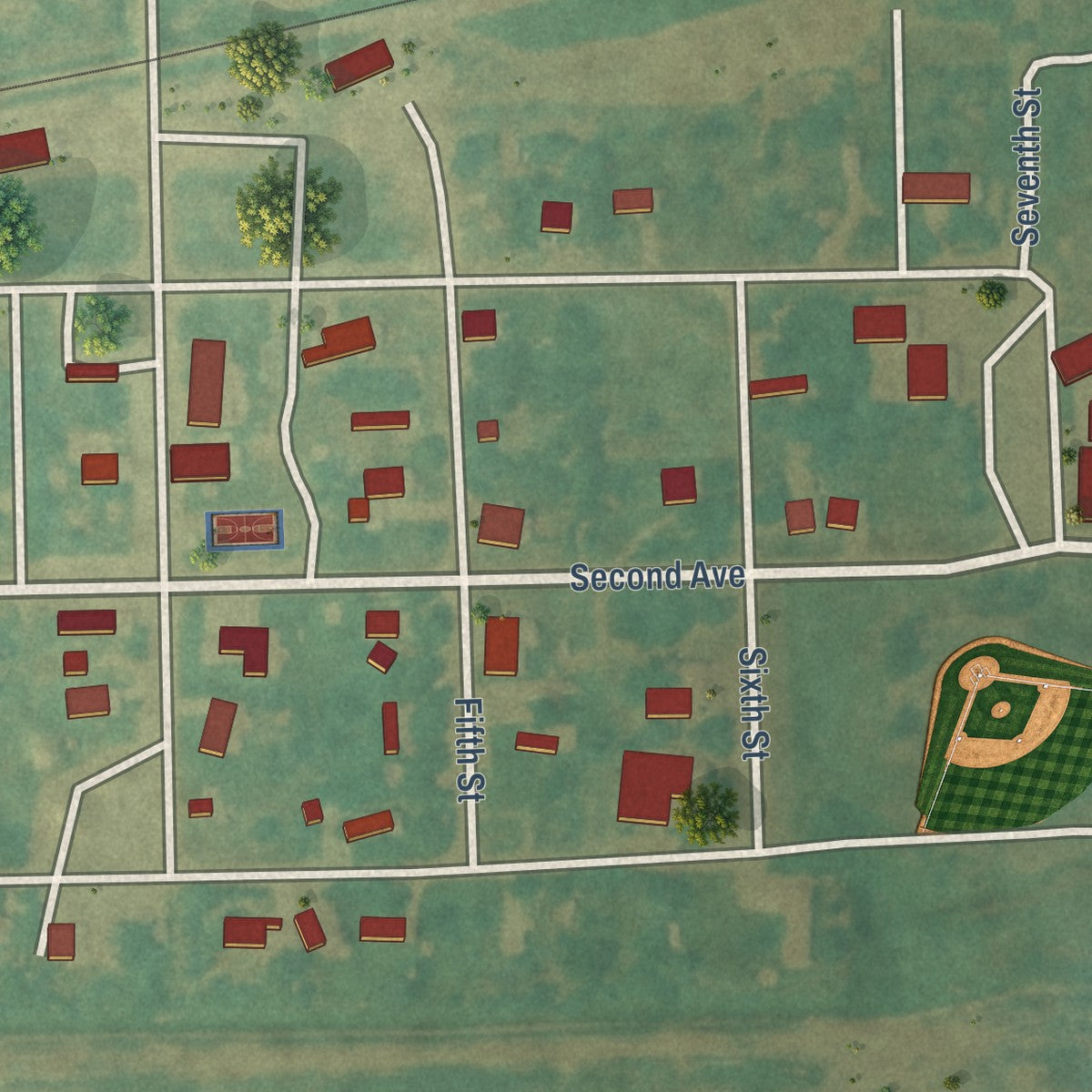 Close-up of the map of Verona, North Dakota print showing street and building detail