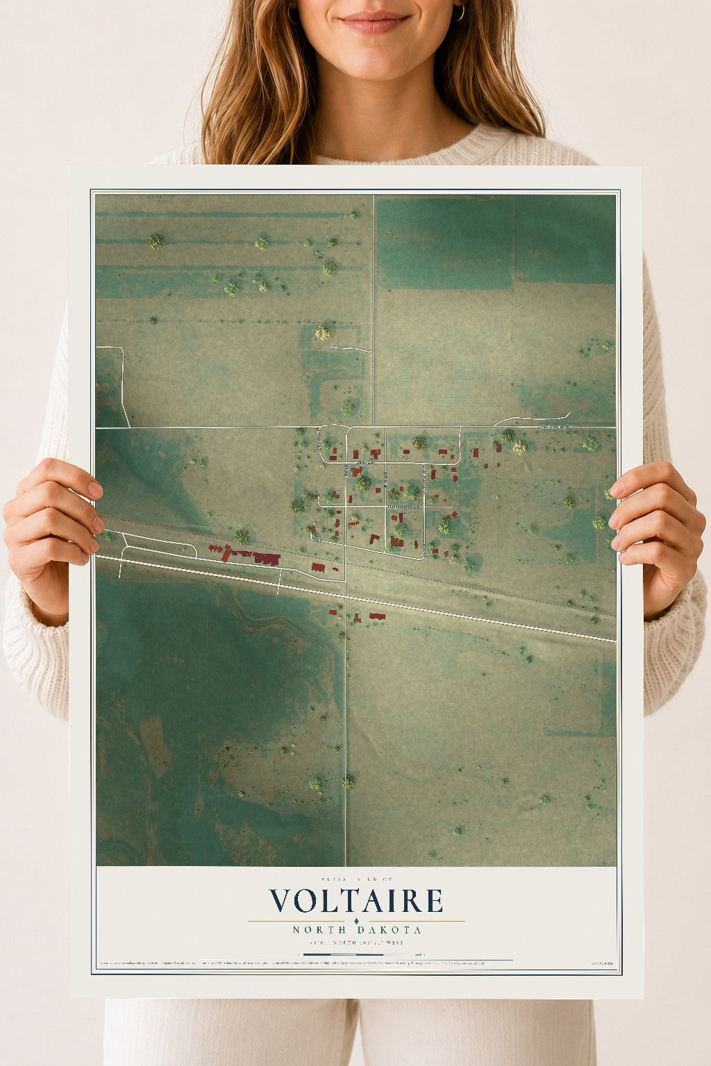 Map of Voltaire, North Dakota, 18 x 24 inch unframed archival matte print