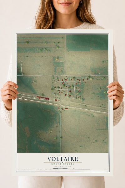 Map of Voltaire, North Dakota, 18 x 24 inch unframed archival matte print