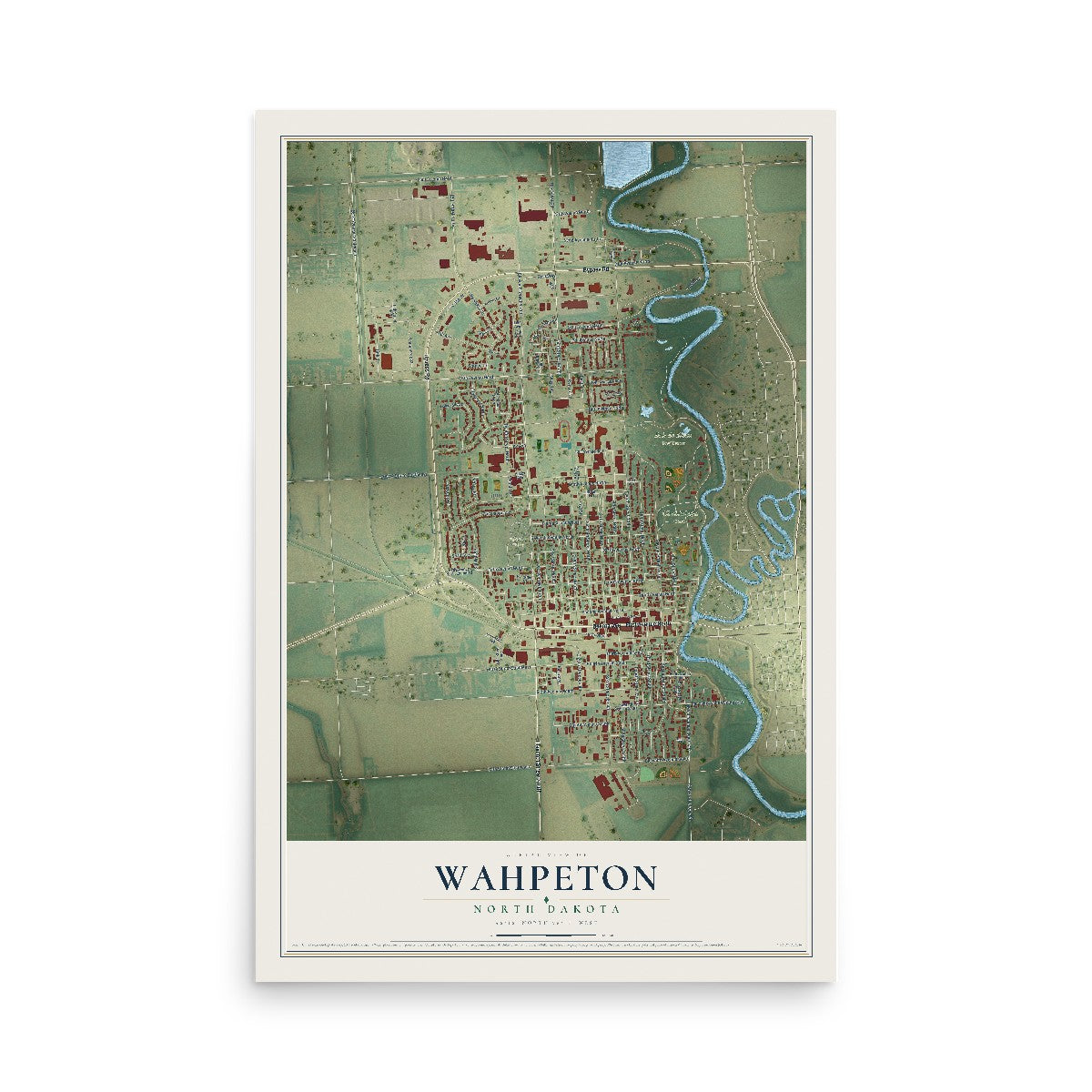 Map of Wahpeton, North Dakota, 12 x 18 inch unframed archival matte print