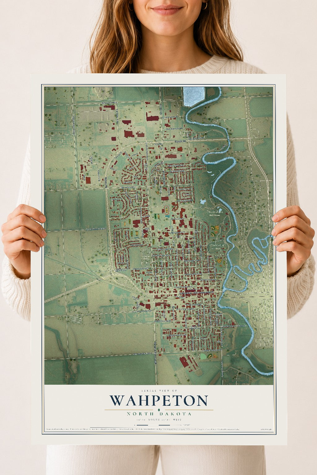 Map of Wahpeton, North Dakota, 18 x 24 inch unframed archival matte print