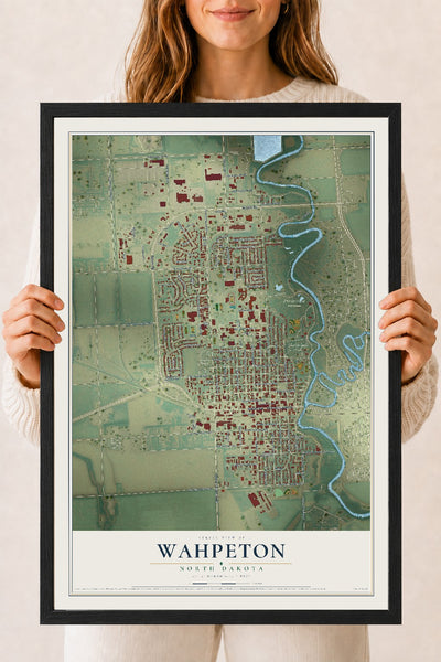 Map of Wahpeton, North Dakota, 18 x 24 inch print in a black wood frame