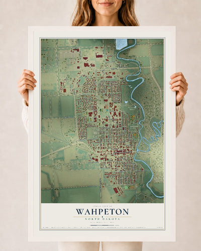Map of Wahpeton, North Dakota, 24 x 36 inch print in a white wood frame