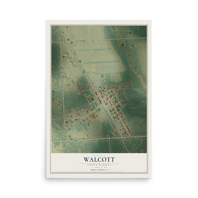 Map of Walcott, North Dakota, 12 x 18 inch unframed archival matte print