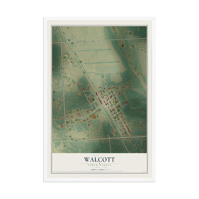Map of Walcott, North Dakota, 12 x 18 inch print in a white wood frame