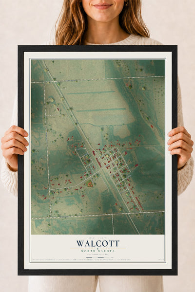 Map of Walcott, North Dakota, 18 x 24 inch print in a black wood frame