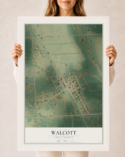 Map of Walcott, North Dakota, 24 x 36 inch print in a white wood frame