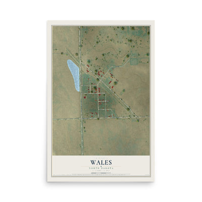 Map of Wales, North Dakota, 12 x 18 inch unframed archival matte print