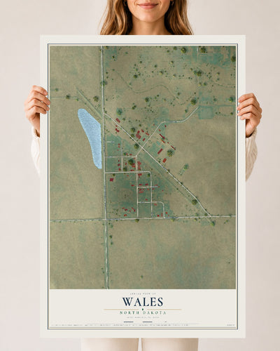 Map of Wales, North Dakota, 24 x 36 inch unframed archival matte print