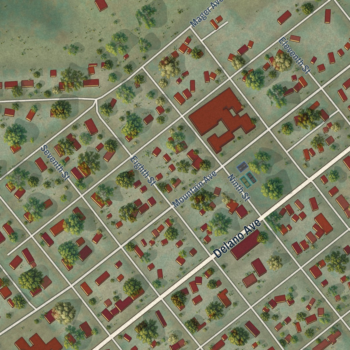 Close-up of the map of Walhalla, North Dakota print showing street and building detail
