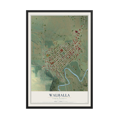 Map of Walhalla, North Dakota, 12 x 18 inch print in a black wood frame