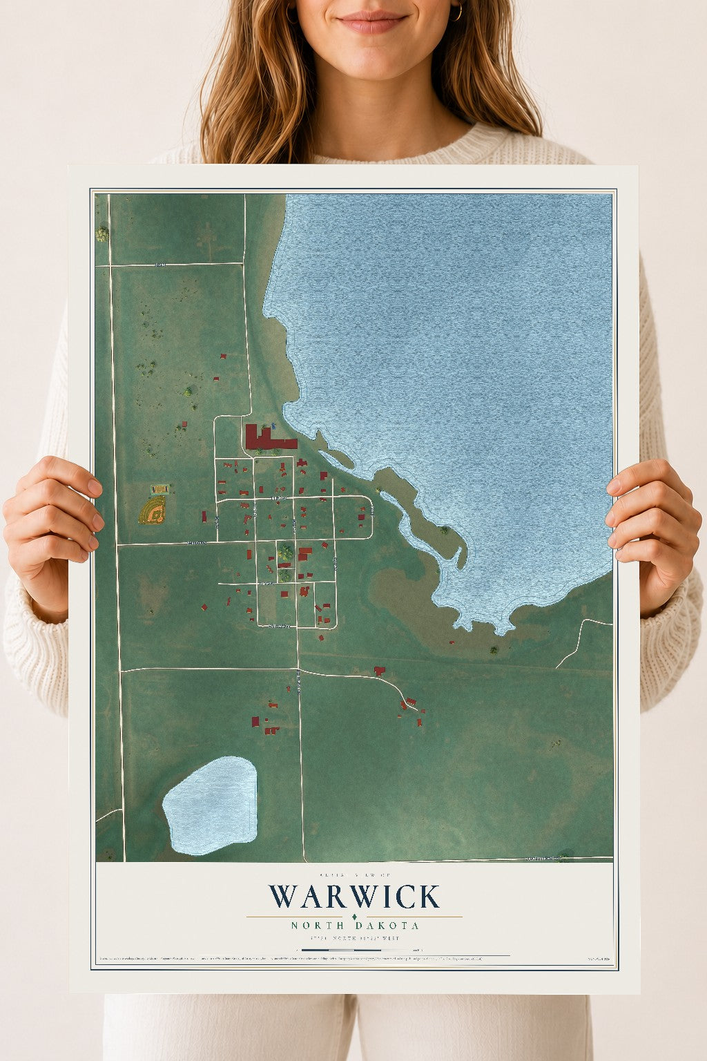 Map of Warwick, North Dakota, 18 x 24 inch unframed archival matte print