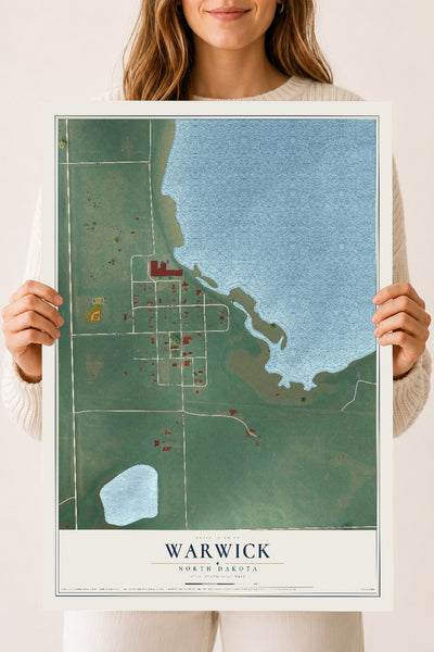 Map of Warwick, North Dakota, 18 x 24 inch unframed archival matte print