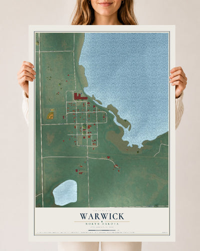 Map of Warwick, North Dakota, 24 x 36 inch unframed archival matte print