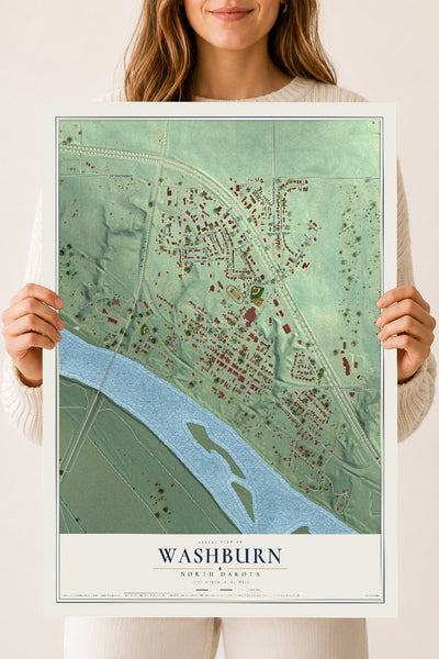 Map of Washburn, North Dakota, 18 x 24 inch unframed archival matte print