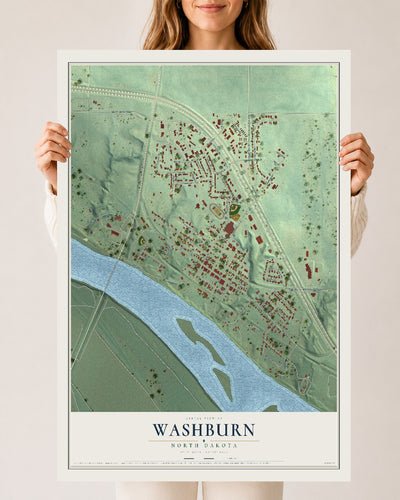 Map of Washburn, North Dakota, 24 x 36 inch unframed archival matte print