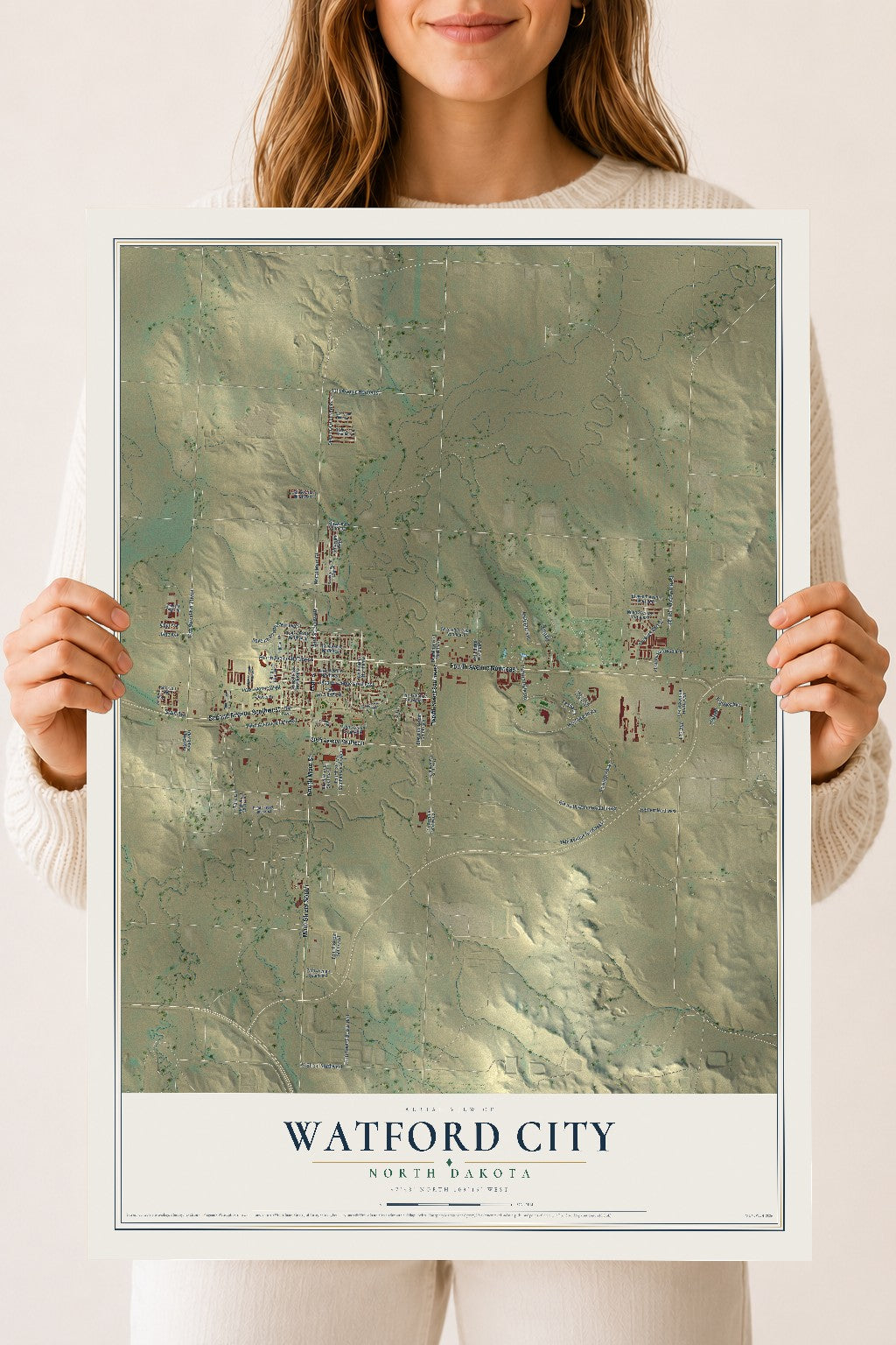 Map of Watford City, North Dakota, 18 x 24 inch unframed archival matte print