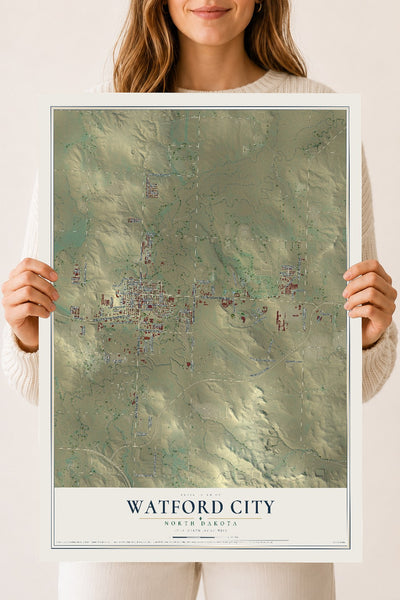 Map of Watford City, North Dakota, 18 x 24 inch unframed archival matte print