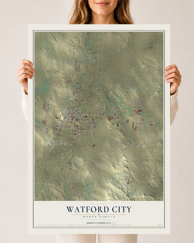 Map of Watford City, North Dakota, 24 x 36 inch unframed archival matte print